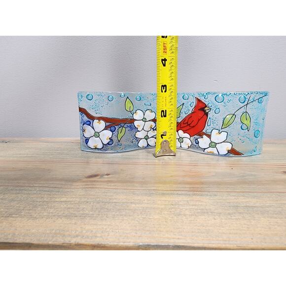 Pampeana Fused Art Glass Wave Plate Cardinals Hand Painted Ecuador - Picture 6 of 6